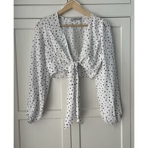 2Bella women’s floral front tie crop blouse size S cottage viscose bell sleeve